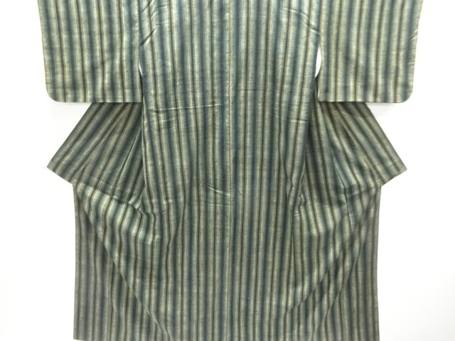 縞織り出し手織り節紬着物